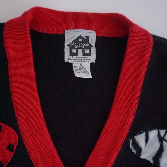 Vintage Storybook Black Knit Hats Mittens Gloves Novelty Cardigan Sweater XL - Picture 11 of 12